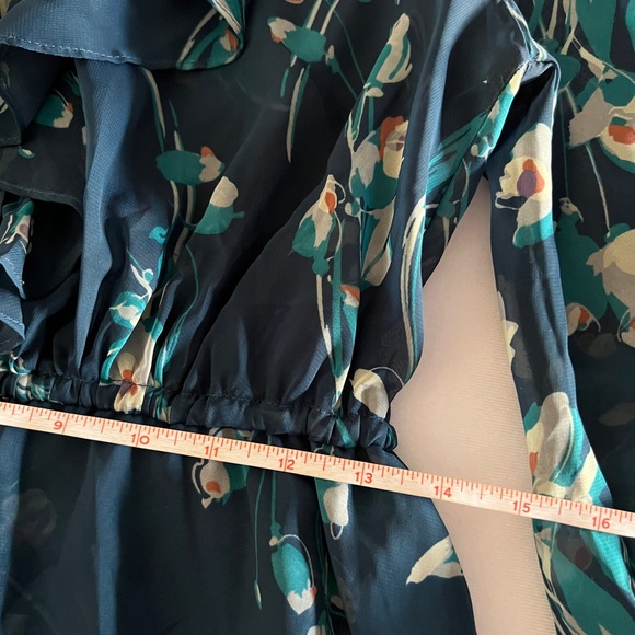Lauren Conrad Women's Dark Green Floral Midi Dress Size 2 Small Chiffon Fall 3/4 - Picture 2 of 11